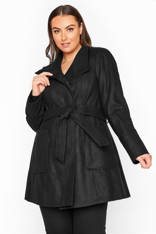 Plus Size  Black Belted Coat