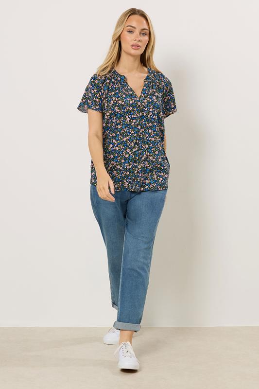 M&Co Black Ditsy Floral Button Front Blouse | M&Co 1