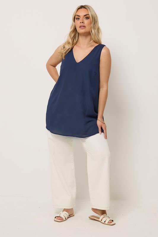 YOURS Plus Size Navy Blue V-Neck Vest Top | Yours Clothing 1
