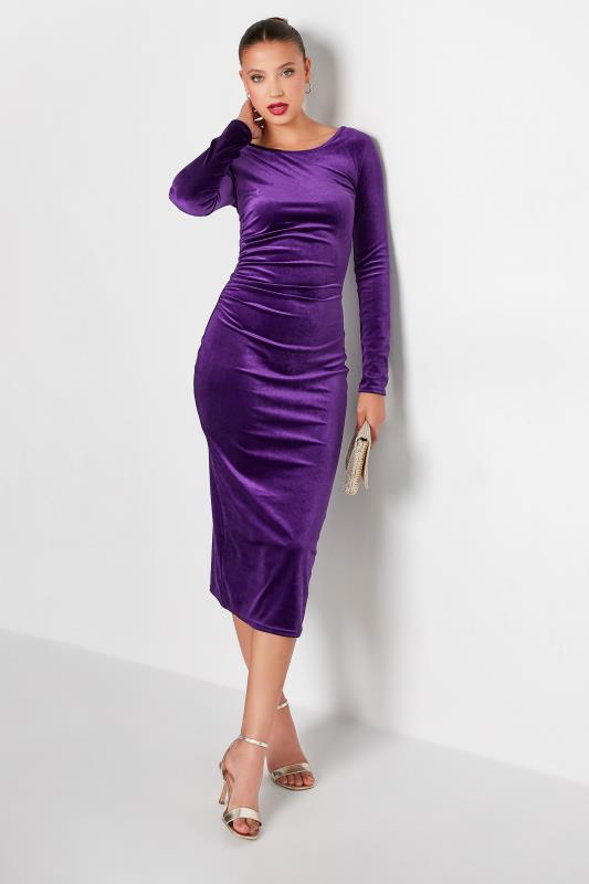 Tall  LTS Tall Purple Ruched Velvet Midi Dress