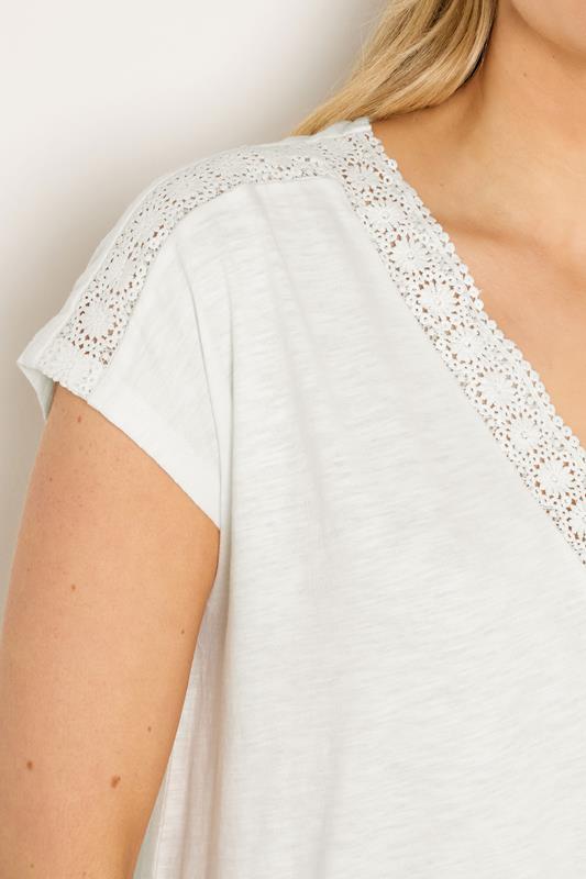 LTS Tall Women's Ivory White Lace V-Neck Cotton T-Shirt | Long Tall Sally 4