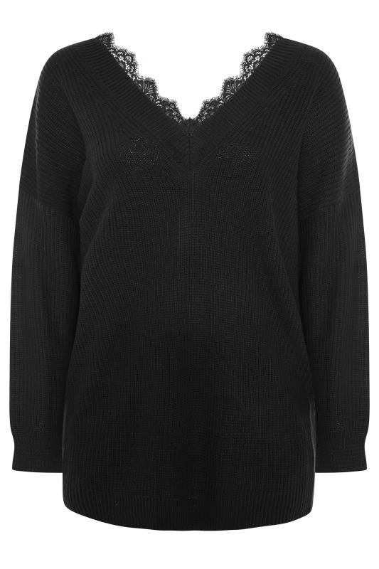 LTS Tall Black Lace Trim V-Neck Knitted Jumper 6