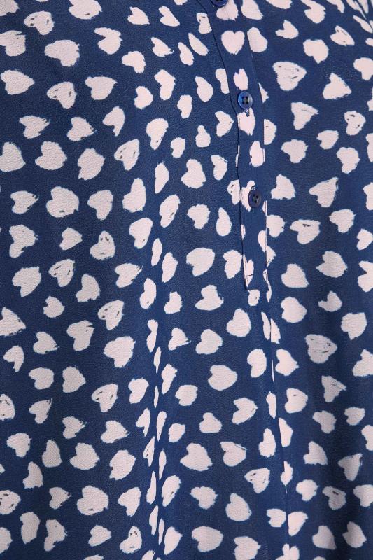Curve Blue Heart Print Grown On Sleeve Chiffon Shirt 6
