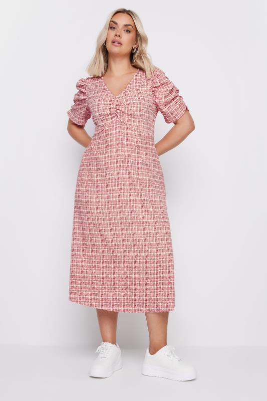 LIMITED COLLECTION Plus Size Pink Check Textured Milkmaid Dress | Yours Clothing  2