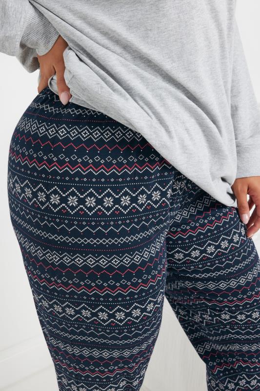 YOURS Plus Size Navy Blue Fairisle Cuffed Pyjama Bottoms | Yours Clothing 4