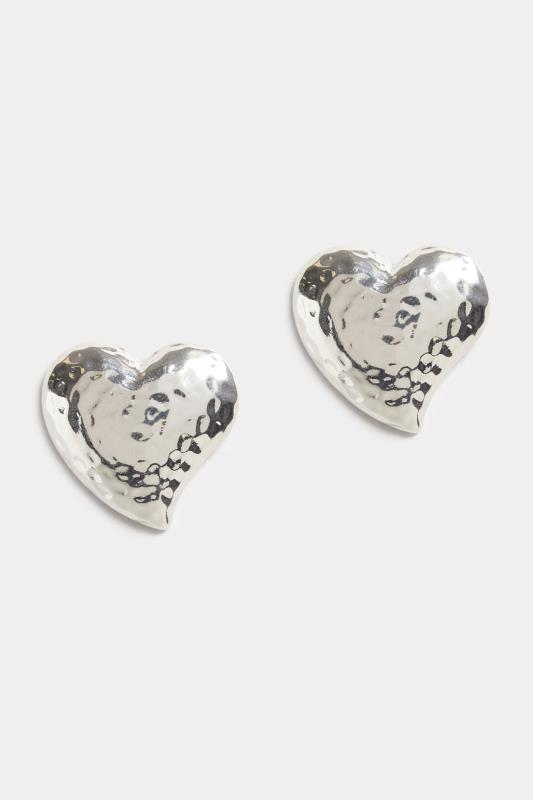 Silver Textured Heart Stus Earrings | Yours Clothing 2