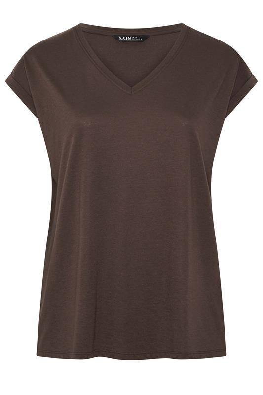 YOURS Plus Size Chocolate Brown V-Neck Basic T-Shirt | Yours Clothing 5