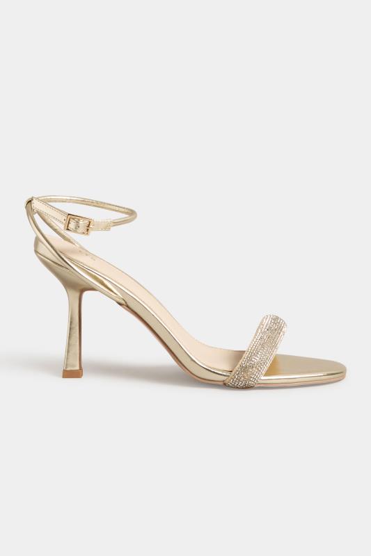 LTS Gold Diamante Heel Sandal in Standard Fit | Long Tall Sally 3