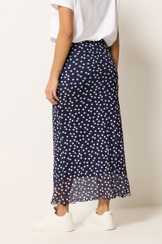 M&Co Petite Navy Blue Polka Dot Mesh Maxi Skirt | M&Co 2