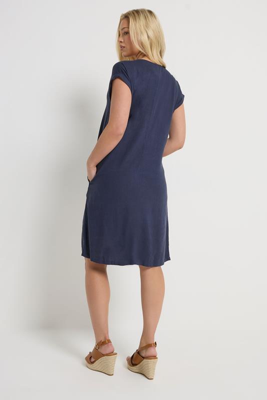M&Co Navy Blue Notch Neck Linen Dress | M&Co 4