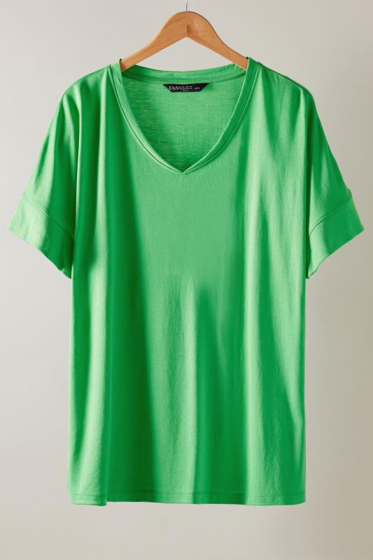 EVANS Plus Size Green V-Neck Modal Rich T-Shirt | Evans 5