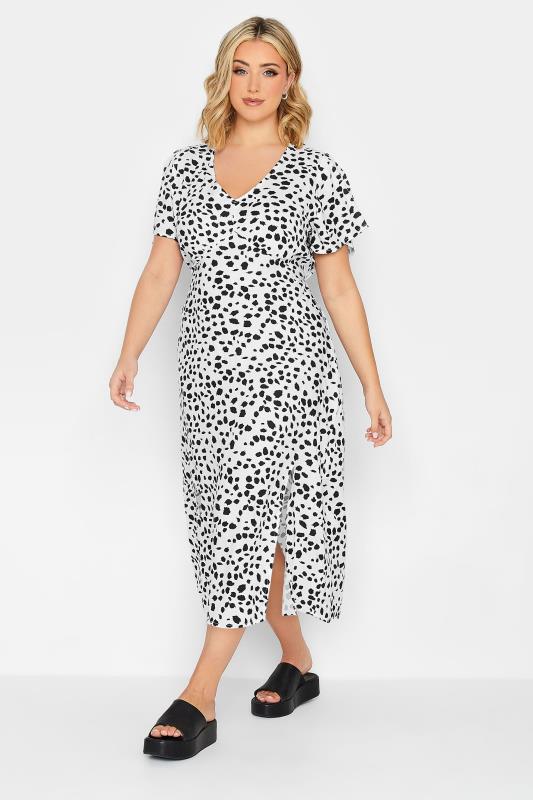 YOURS PETITE Plus Size White Dalmatian Print Midi Tea Dress | Yours Clothing 2