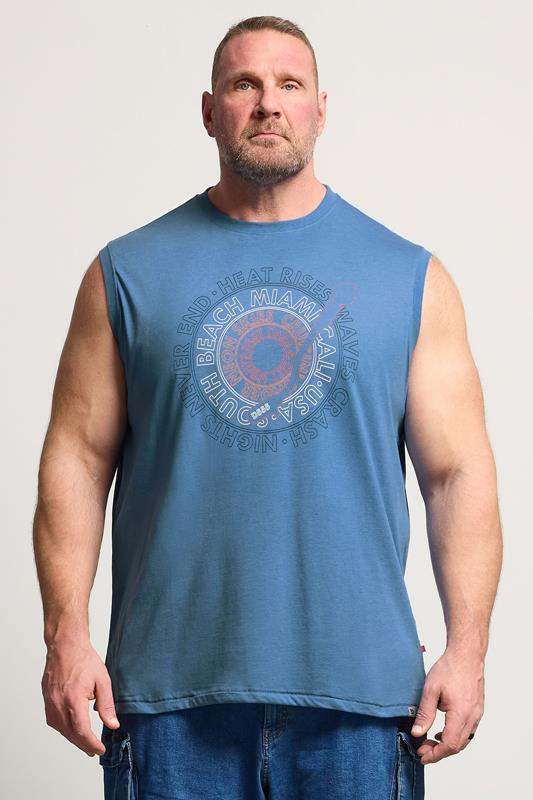  D555 Big & Tall blauwe marl mouwloze top met strand grafische print