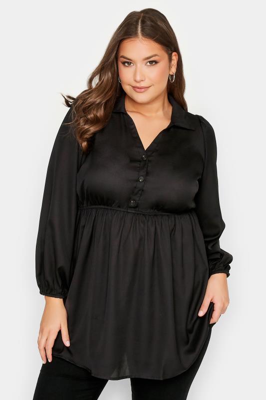 LIMITED COLLECTION Plus Size Black Peplum Rugby Shirt | Yours Clothing 1