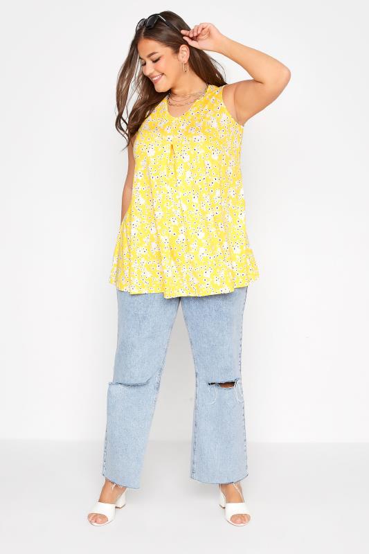 Plus Size Yellow Floral Swing Vest Top | Yours Clothing 2