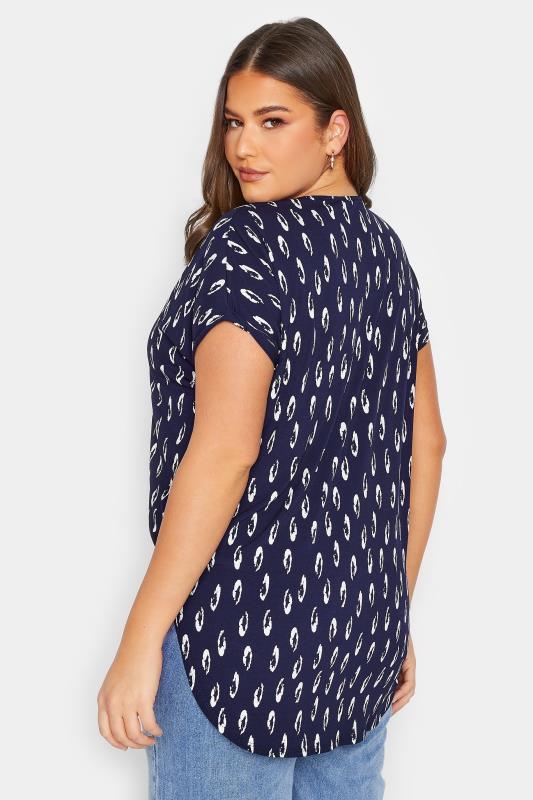YOURS Plus Size Curve Navy Blue Animal Print Half Placket Blouse | Yours Clothing  5