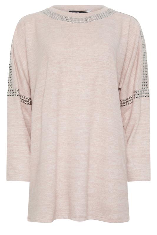 YOURS Plus Size Light Pink Stud Batwing Sleeve Jumper | Yours Clothing 5