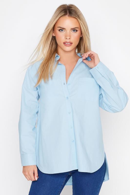 Petite Blue Oversized Cotton Shirt | PixieGirl  2
