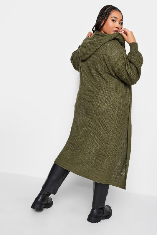 YOURS Plus Size Khaki Green Hooded Longline Cardigan | Yours Clothing 3