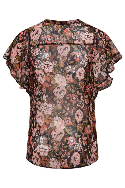 Plus Size Black & Pink Short Frill Sleeve Shirt | Yours Clothing 7
