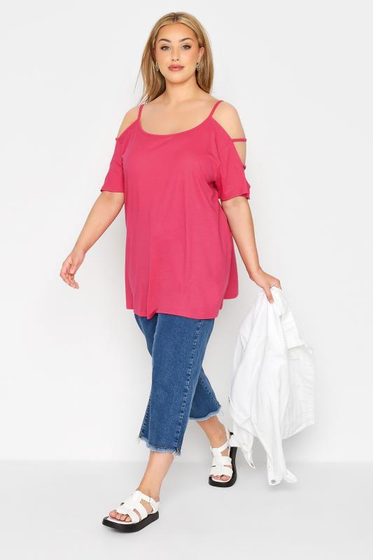 Plus Size Pink Strappy Cold Shoulder Top | Yours Clothing 2