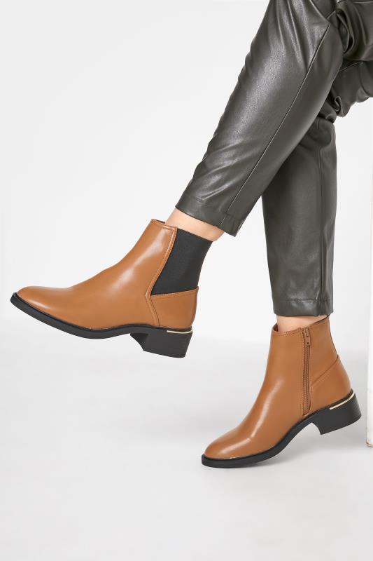 LTS Tan Brown Metal Trim Chelsea Boots In Standard Fit | Long Tall Sally  1