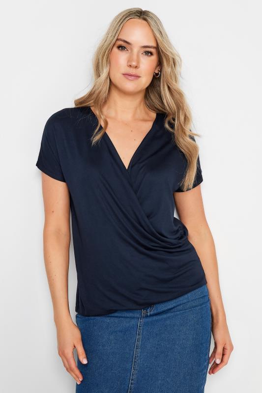  Grande Taille LTS Tall Navy Blue Short Sleeve Wrap Top