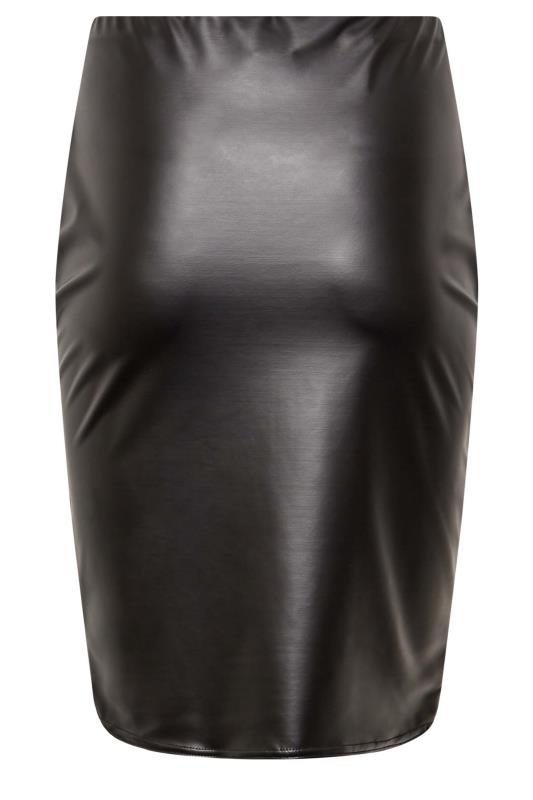 Petite Black Faux Leather Midi Skirt 5