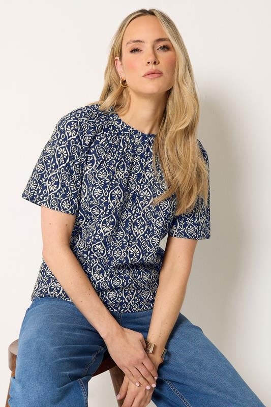  LTS Tall marineblauwe blouse met geometrische sluiting