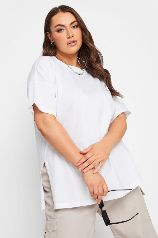 LIMITED COLLECTION Curve White Oversized Side Split T-shirt | Yours Clothing 1