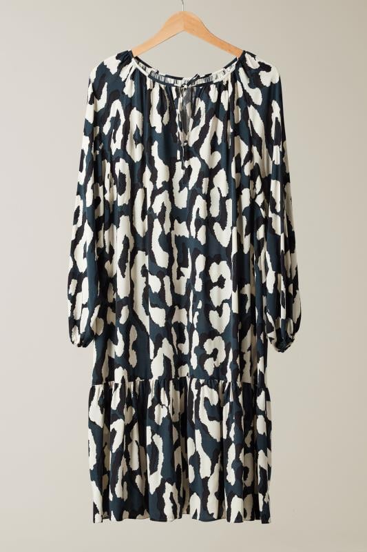 EVANS Plus Size Navy Blue Animal Print Tiered Mini Dress | Evans  5