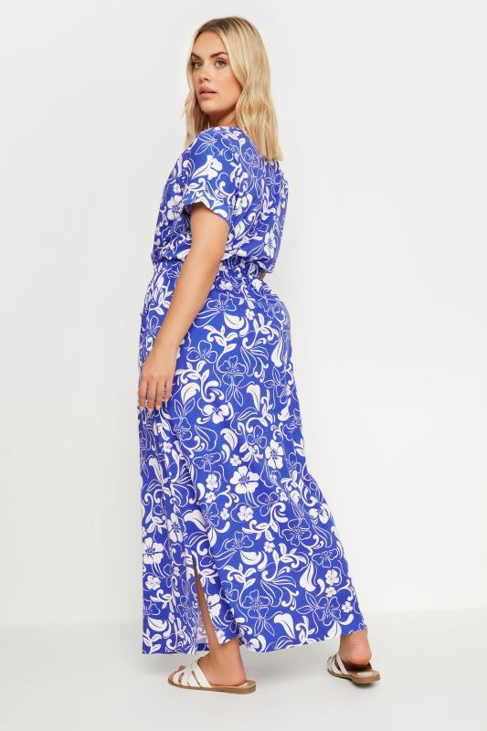 YOURS Plus Size Blue Floral Print Tie Waist Maxi Dress | Yours Clothing 3