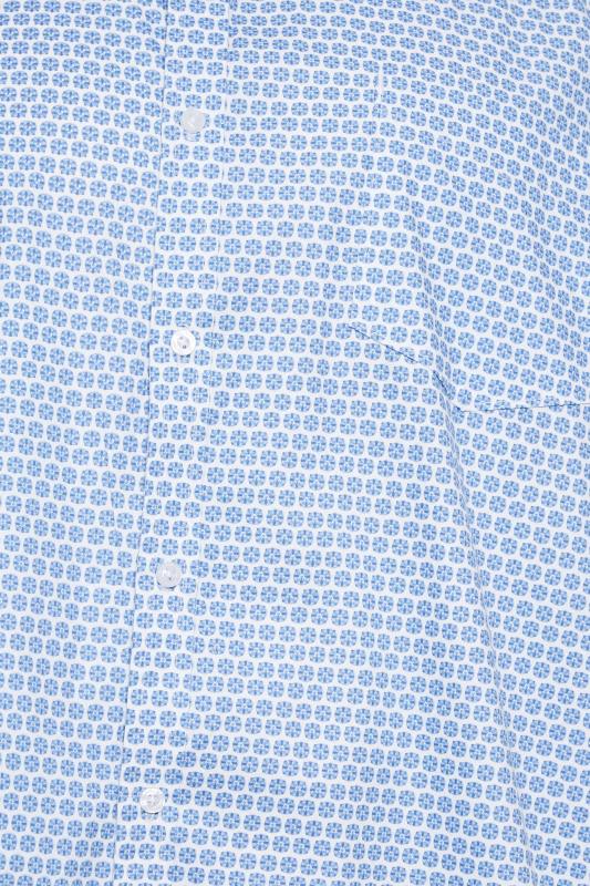 BadRhino Big & Tall White & Blue Geometric Floral Print Poplin Shirt | BadRhino 2
