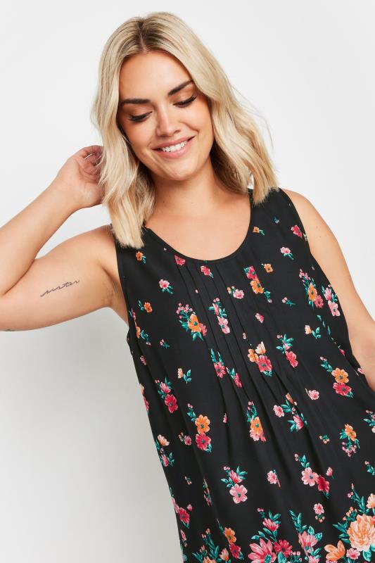 YOURS Plus Size Black Floral Print Dipped Hem Pleated Vest | Yours Clothing 4