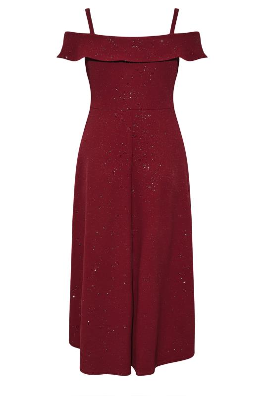 YOURS LONDON Plus Size Curve Red Glitter Bardot High Low Bridesmaid Dress | Yours Clothing 7