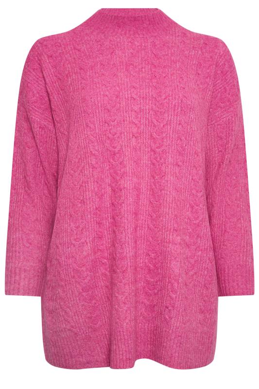 YOURS Plus Size Pink Cable Knit Turtle Neck Jumper | Yours Clothing 5