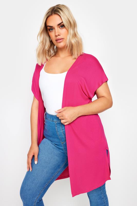 Plus Size  YOURS Curve Pink Short Sleeve Cardigan
