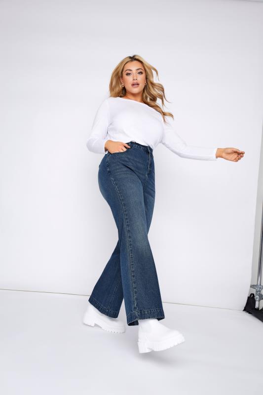 Plus Size Blue Wide Leg Jeans | Yours Clothing 4
