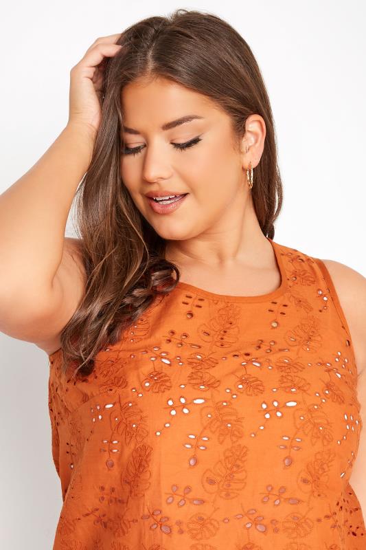 Plus Size Orange Broderie Anglaise Dipped Hem Vest Top | Yours Clothing 4