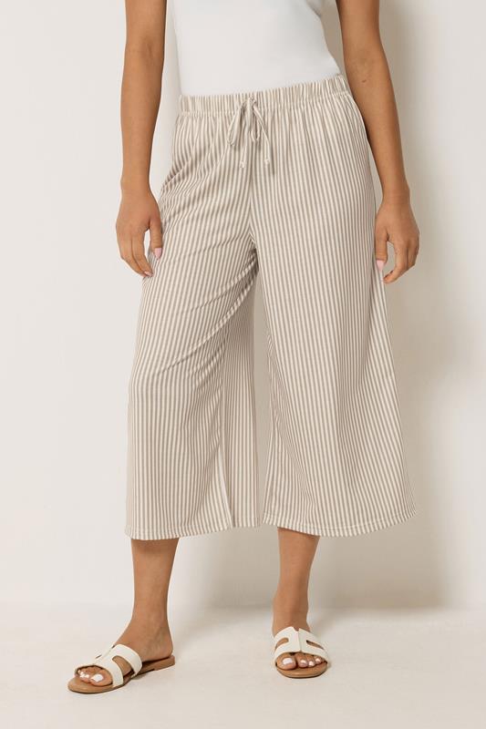  M&Co Petite Neutral Brown Stripe Wide Leg Culottes