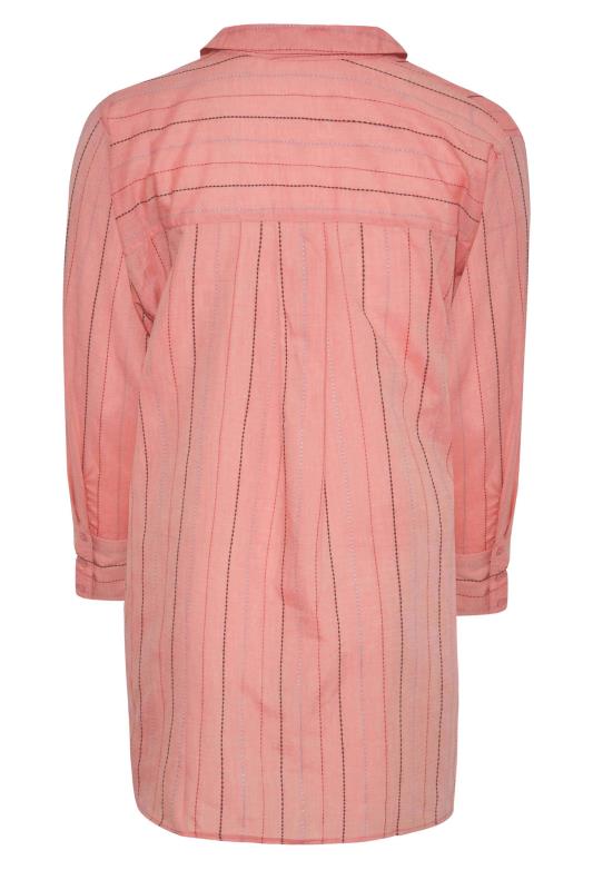 Plus Size Pink Stripe Pocket Oversized Shirt | Yours Clothing 8