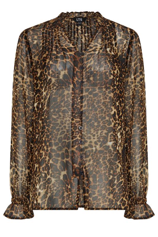 LTS Tall Women's Brown Leopard Sheer Pintuck Blouse | Long Tall Sally 5