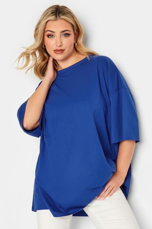 YOURS Plus Size Cobalt Blue Oversized Boxy T-Shirt | Yours Clothing 4