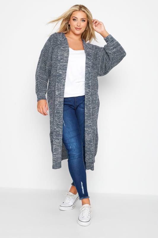 Plus Size Blue Longline Hooded Cardigan | Yours Clothing 2