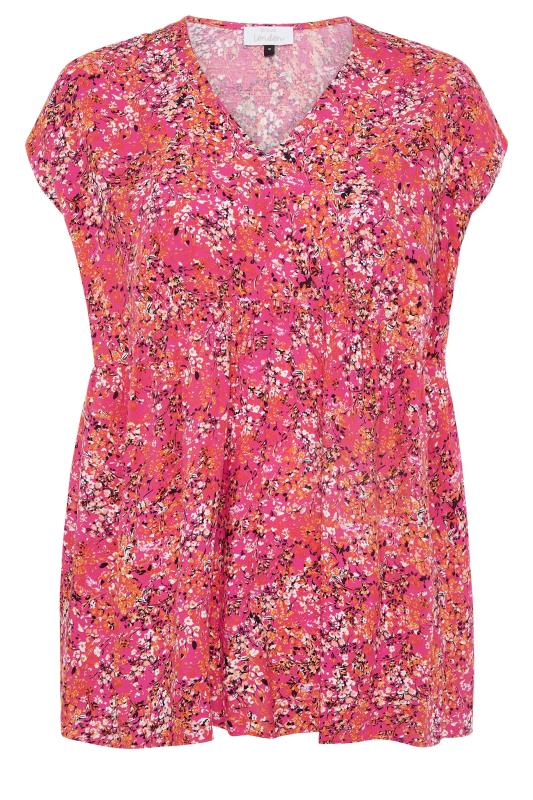 YOURS LONDON Curve Pink Floral Print Dipped Hem Top_f.jpg