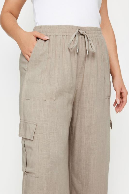 YOURS Plus Size Stone Brown Linen Wide Leg Cargo Trousers | Yours Clothing 5
