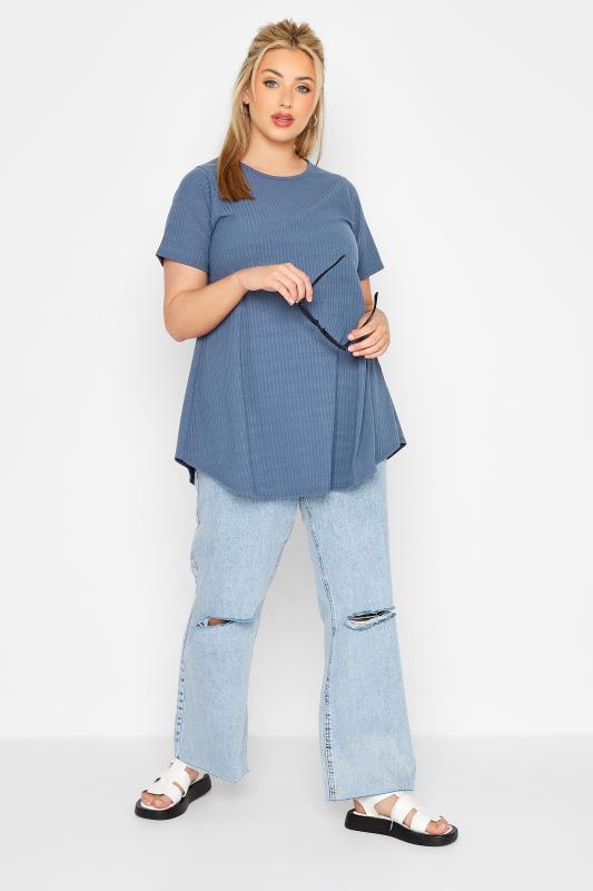 LIMITED COLLECTION Curve Denim Blue Rib Swing Top 2