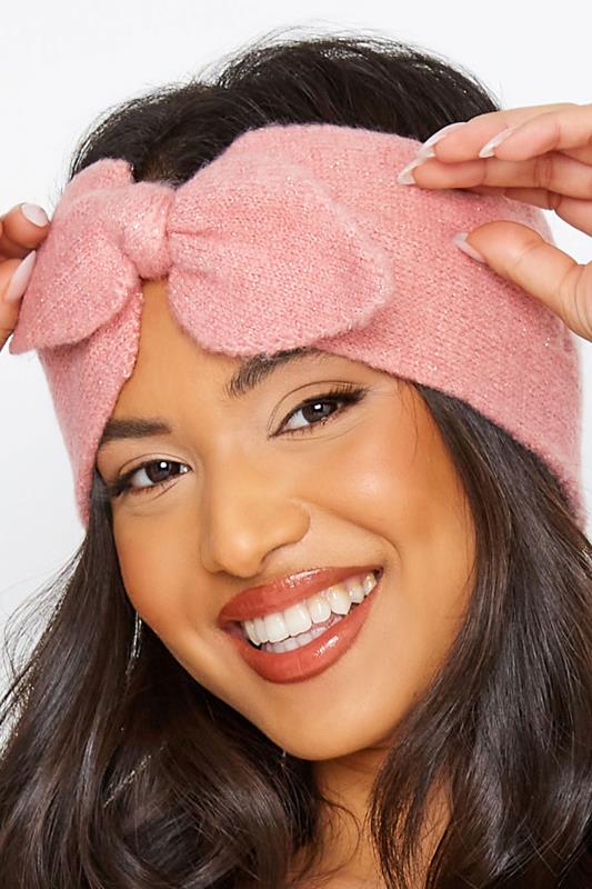 Plus Size  Yours Pink Metallic Bow Knitted Headband