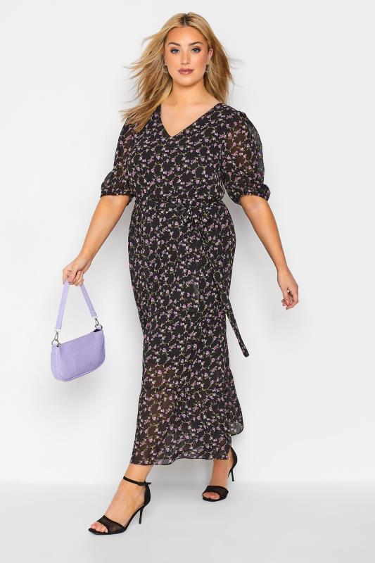 YOURS LONDON Curve Black Ditsy Smock Maxi Dress 2