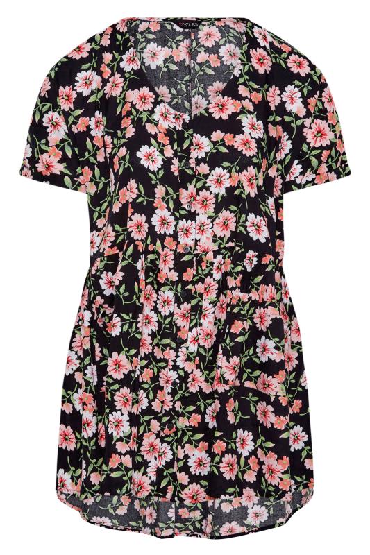 Plus Size Black Floral Drop Pocket Peplum Top | Yours Clothing 6